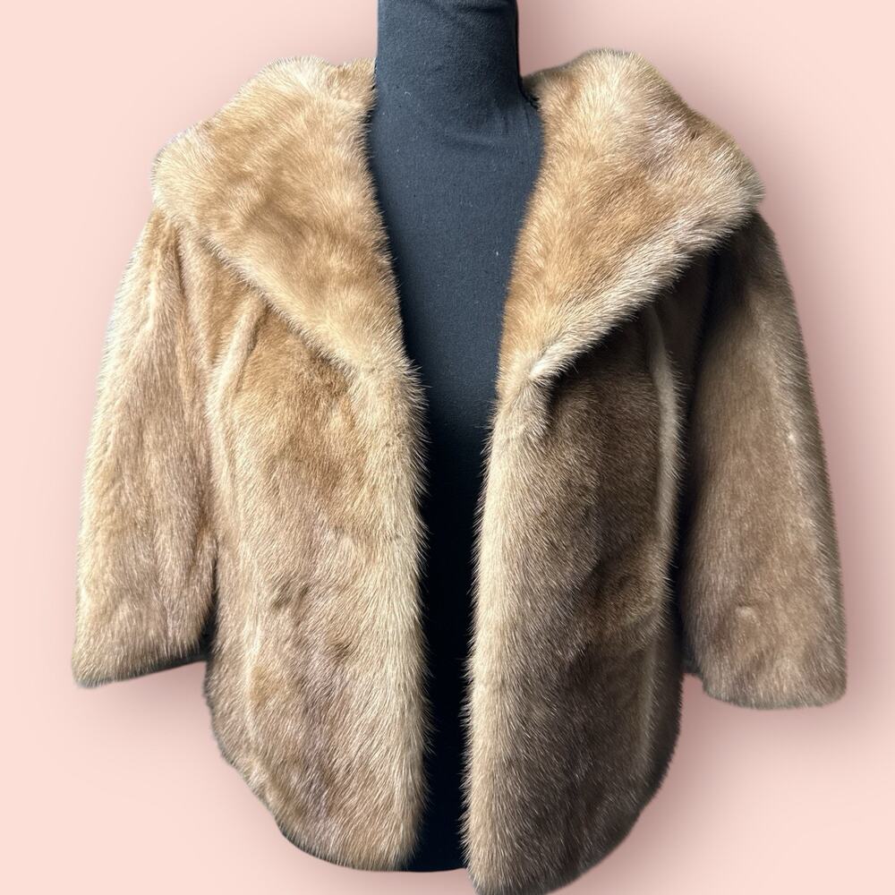 Vtg Mink Fur Wrap Connected Sleeve Coat Jacket Shawl Cape Shrug Bolero Bridal